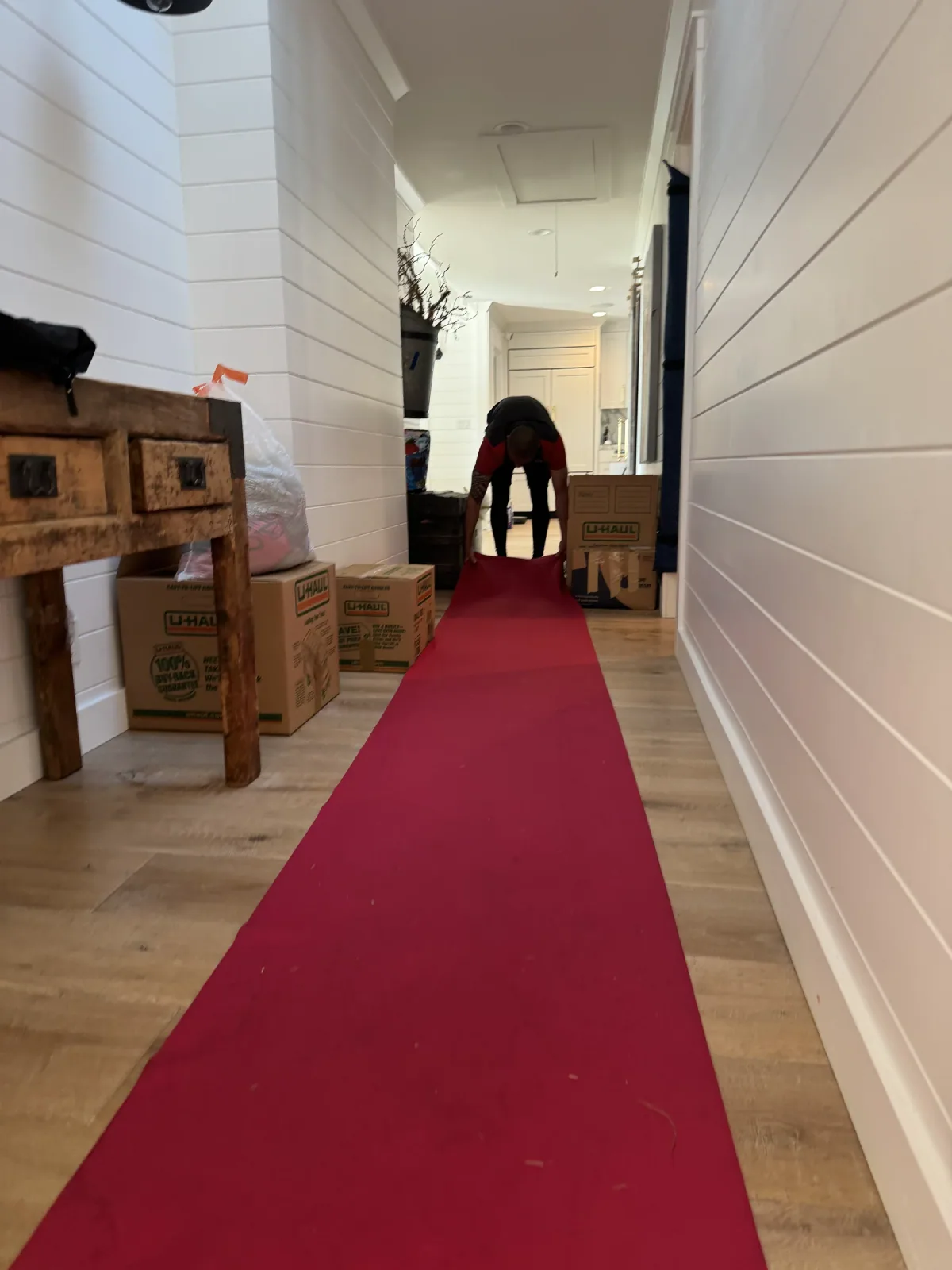 Protected commercial building hallway during a move